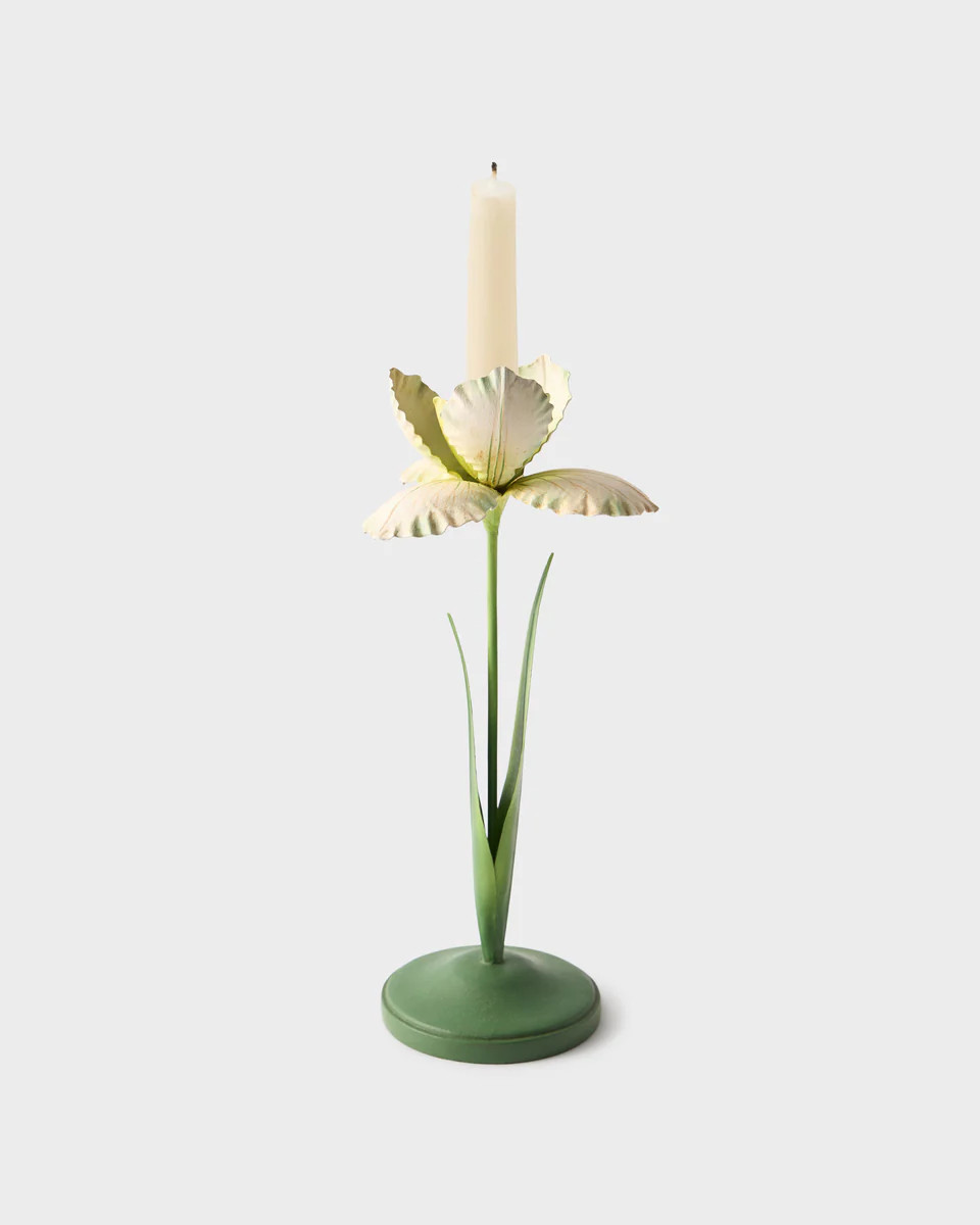 Daffodil Painted Metal Candle Holder, White | Cabana Magazine