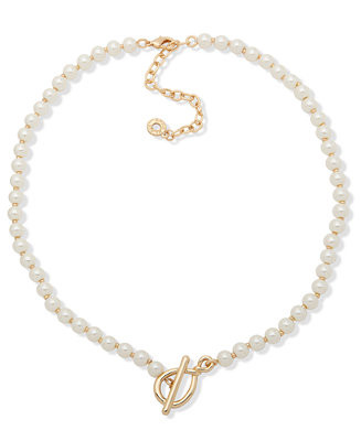 Anne Klein Gold-Tone Imitation Pearl Strand Toggle Necklace, 16 | Macys (US)