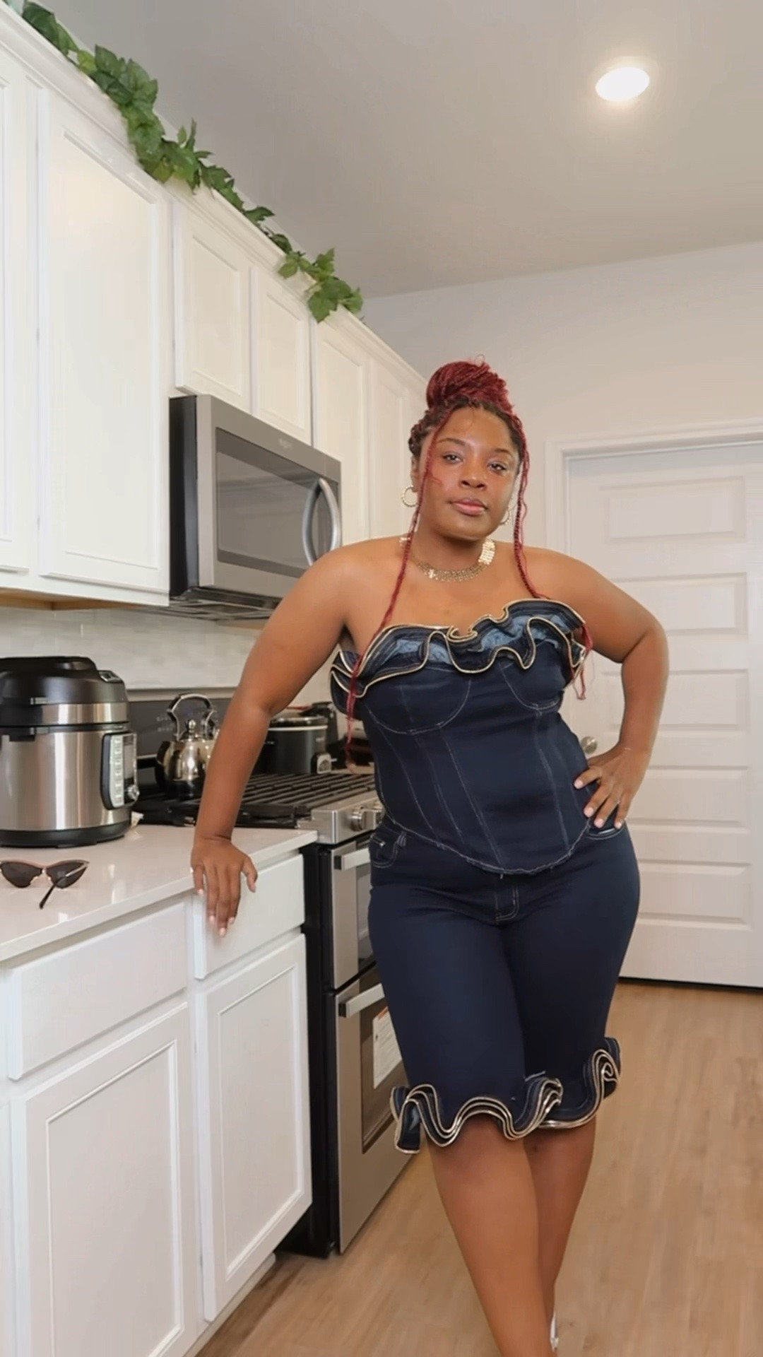 Denim ruffle set from Akira