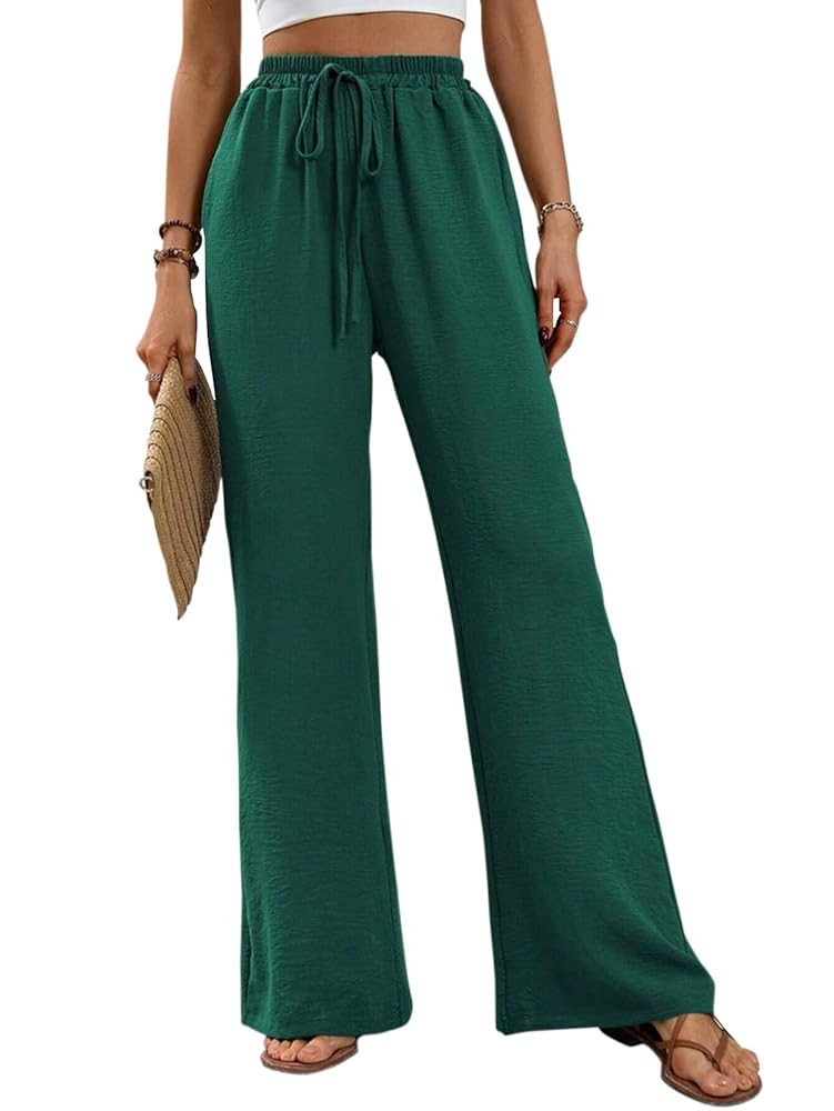 GUOLEZEEV Women Wide Leg Pants High Waisted Beach Pants Long Culottes Trendy Flowy Pants with Poc... | Amazon (US)