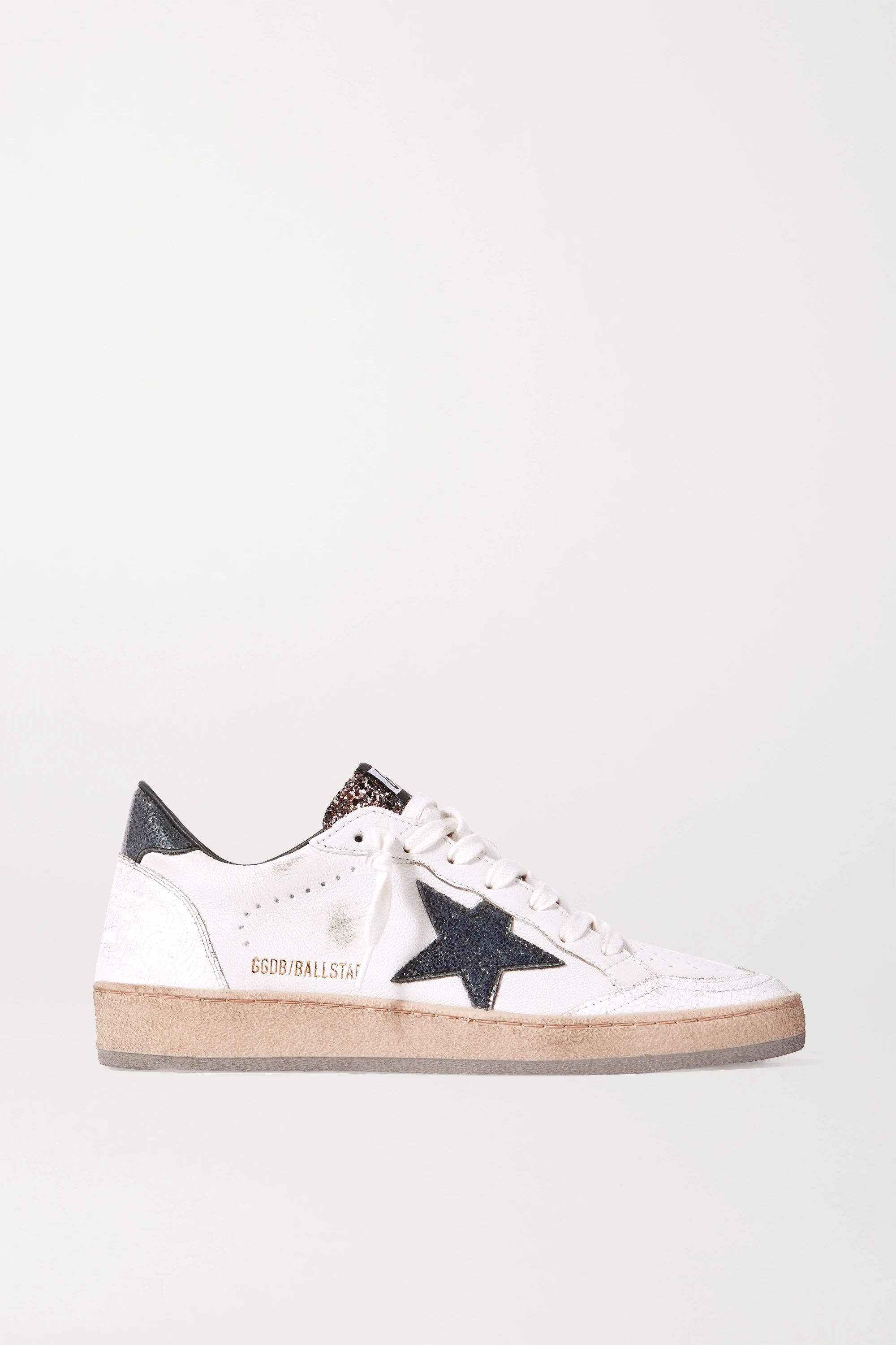 Ball Star glittered distressed leather sneakers | NET-A-PORTER (US)