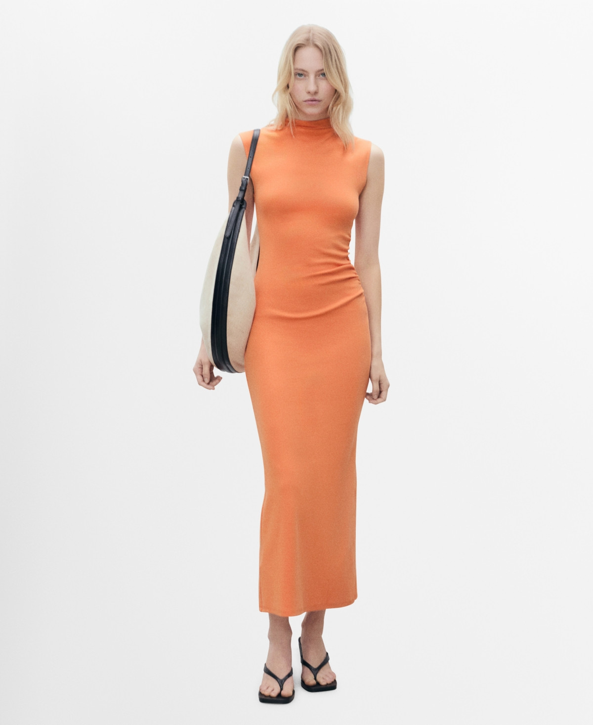 Mango Women's Perkins Collar Draped Dress - Orange | Macy's