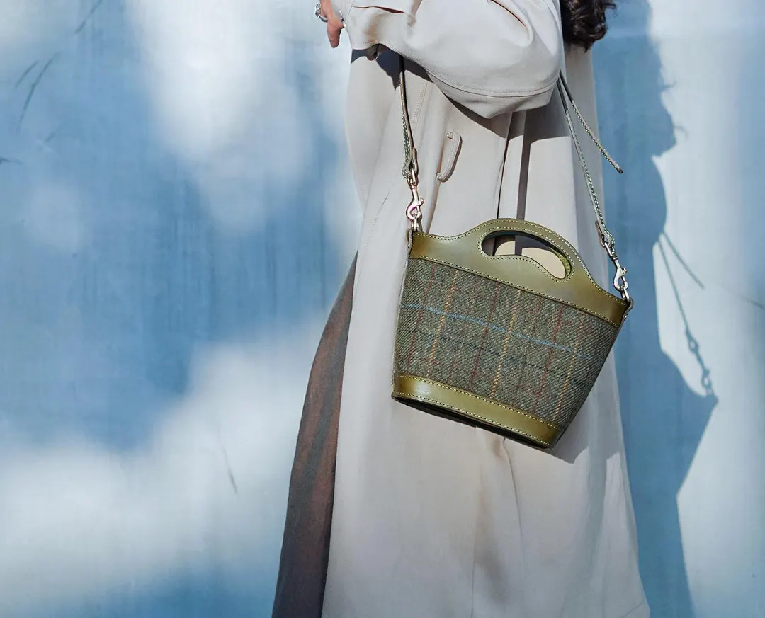 Handmade Harris Tweed Leather Basket Bag: Top Handle Carryall - Etsy | Etsy (US)