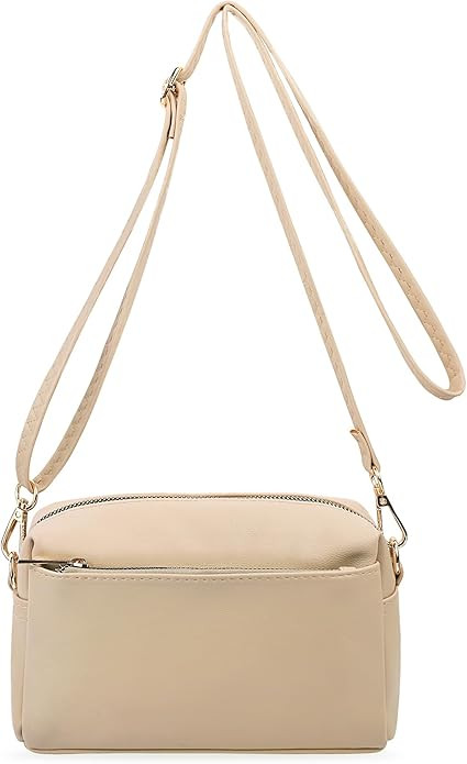 VOROLO Triple Zip Small Leather with Ajustable Strap for Women | Amazon (US)