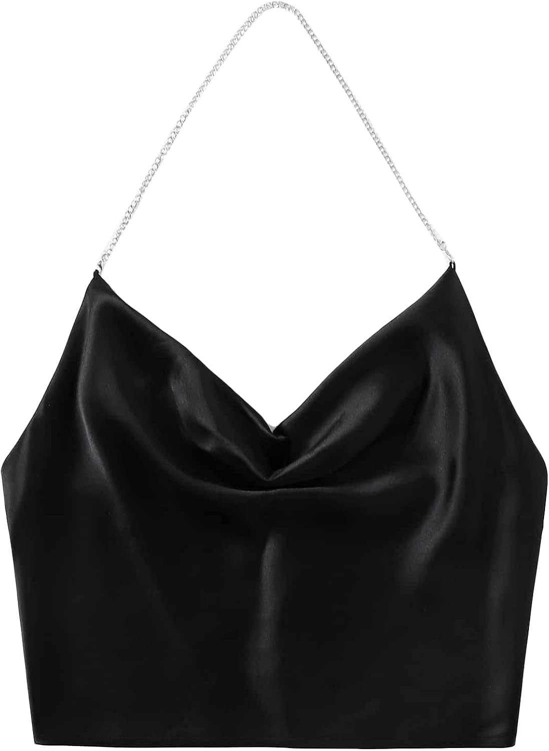 SheIn Women's Satin Chain Halter Neck Shirred Back Draped Crop Cami Top | Amazon (US)
