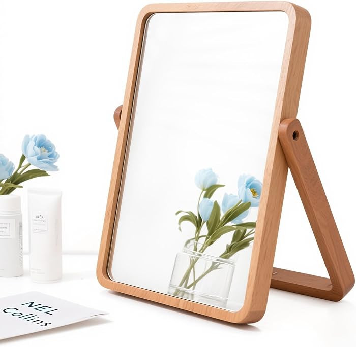 ZOROSY Desk Makeup Mirrors with Wood - Rectangle Wall-Mounted Mirrors Table Mirrors for Living Ro... | Amazon (US)