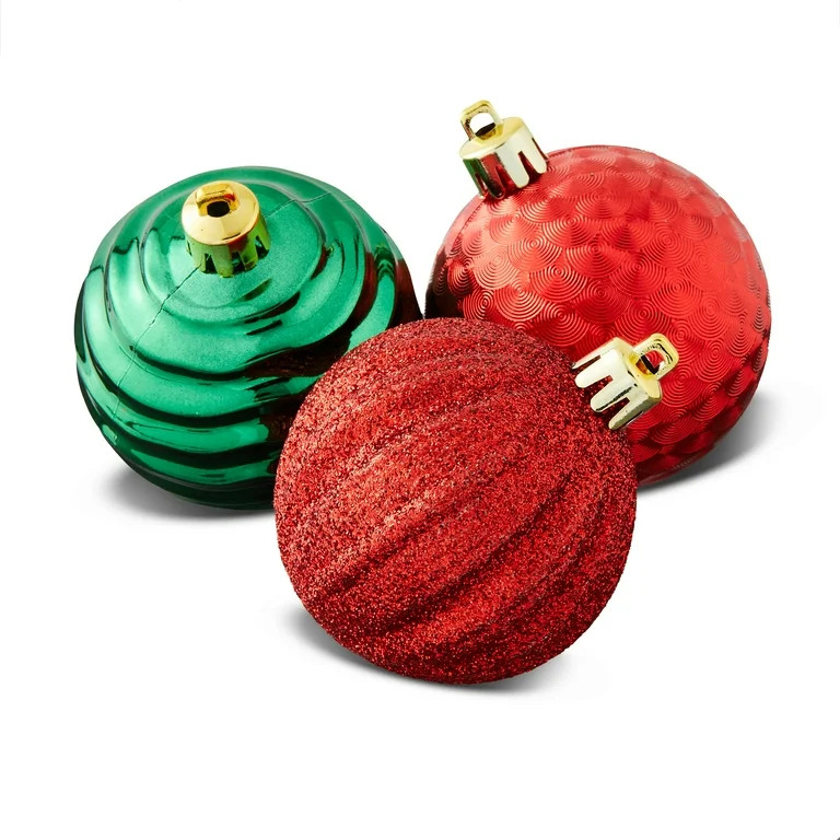 24-Count Red and Green Shatterproof Multi-Textured Christmas Ornaments, 2.36 in, by Holiday Time | Walmart (US)