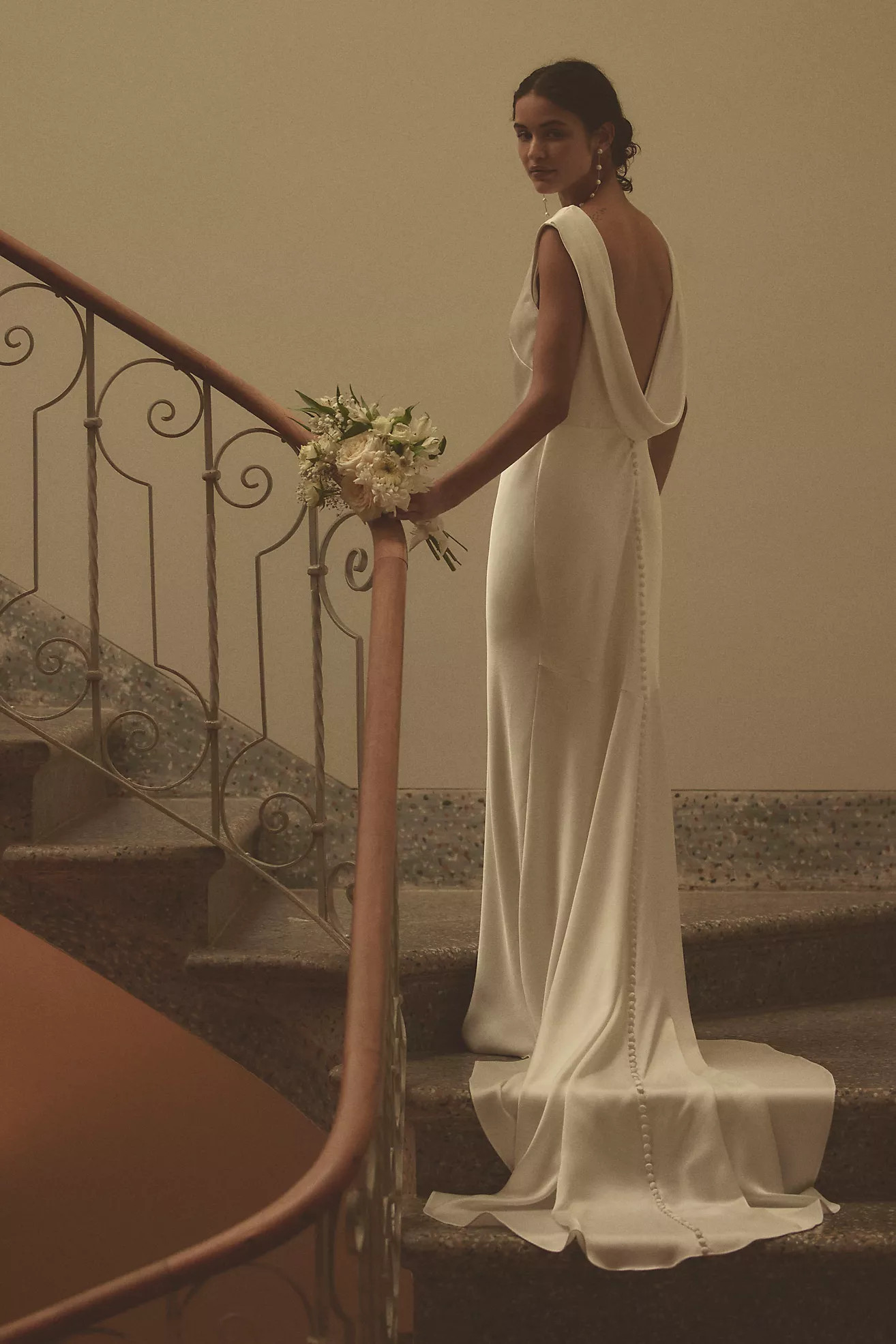 Jenny by Jenny Yoo Nessa High-Neck Draped Open-Back Satin Wedding Gown | Anthropologie (US)