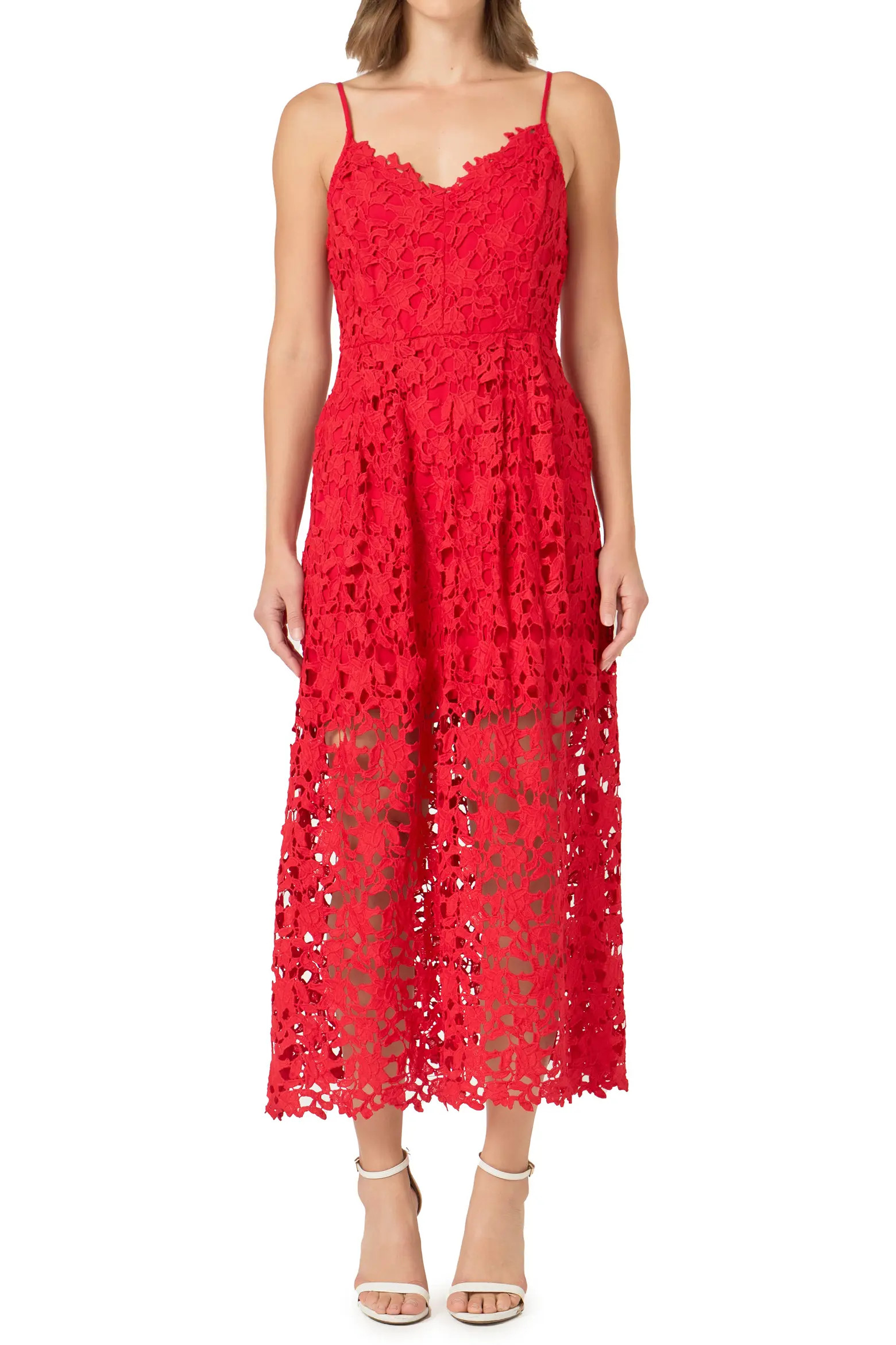 Lace Spaghetti Strap Midi Dress (Women) | Nordstrom | Nordstrom