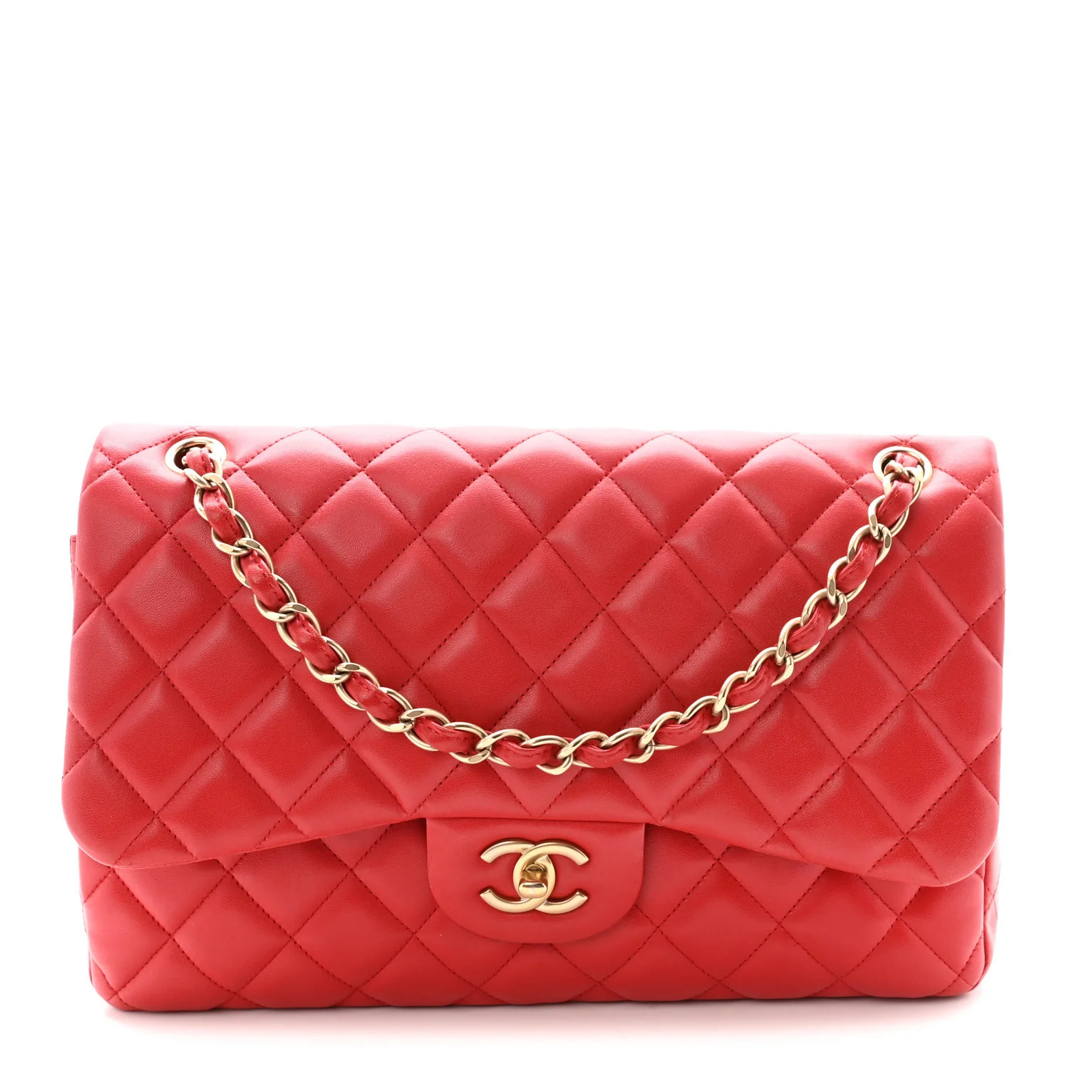 Chanel Lambskin Quilted Jumbo Double Flap Red 1892525 | FASHIONPHILE (US)