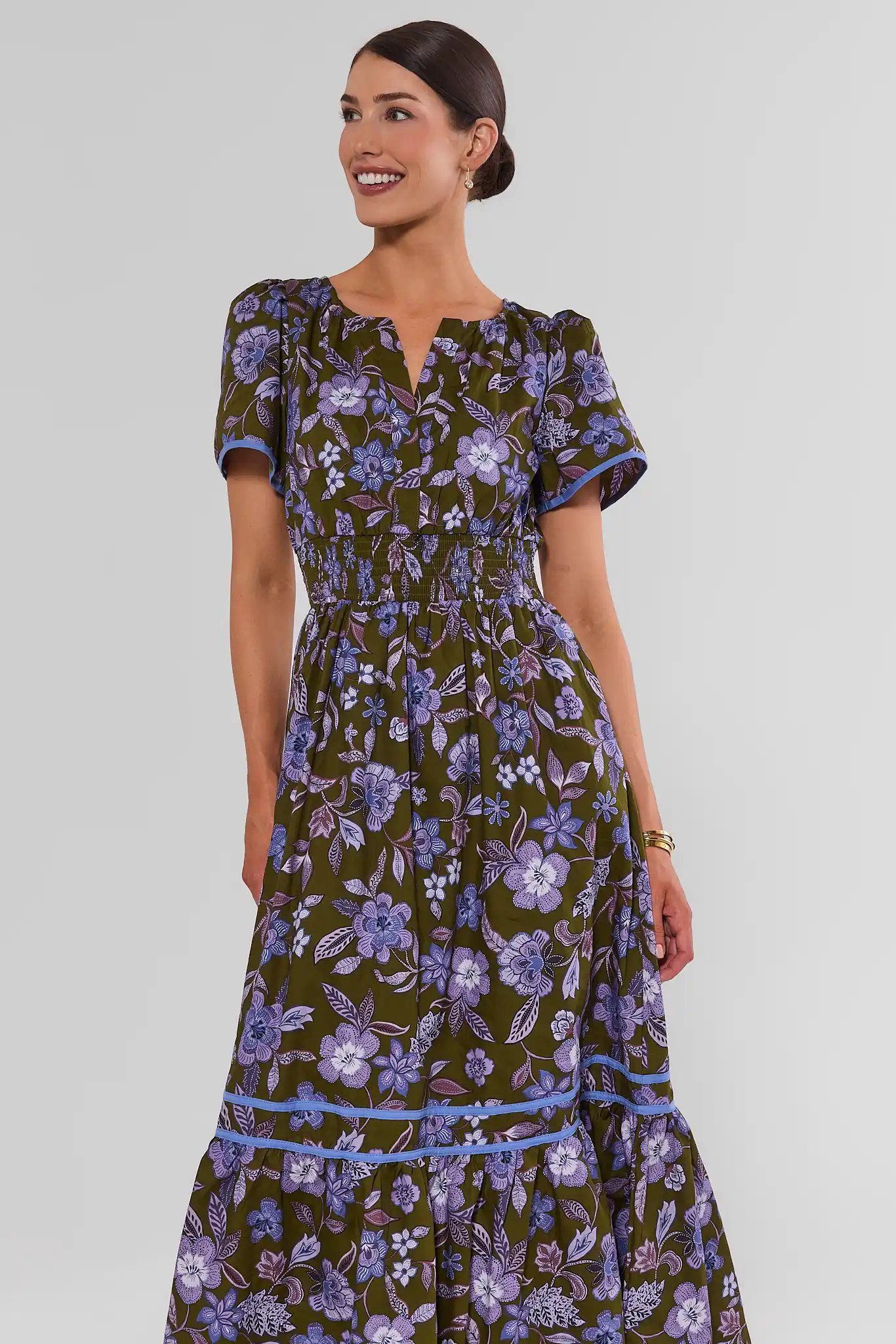 Isabella Olive Floral Print Maxi Dress | Avara