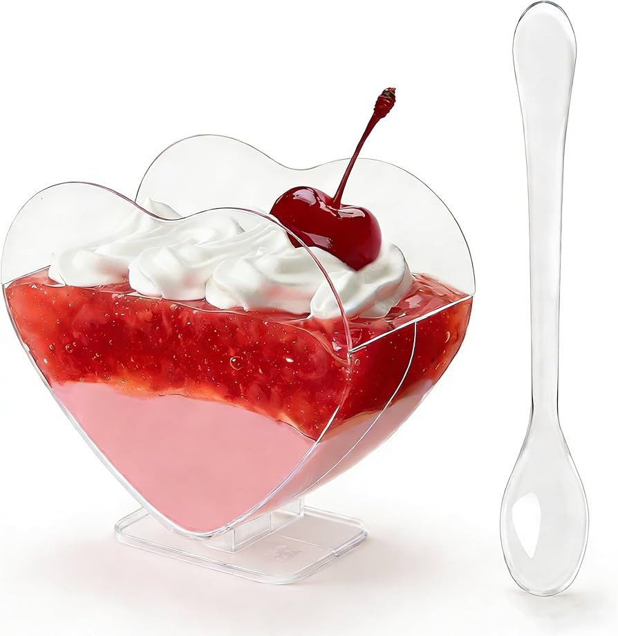 Qeirudu 100 Pack 2.7 oz Heart Shaped Mini Dessert Cups with Spoons, Valentine's Day Small Clear P... | Amazon (US)