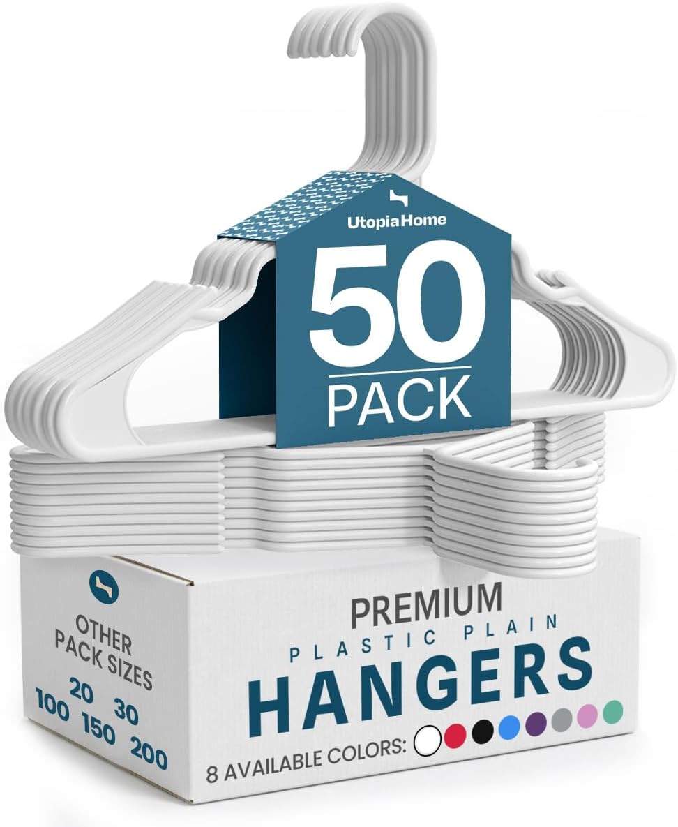 Utopia Home Plastic Hangers 50 Pack – Space Saving Clothes Hanger White | Amazon (US)