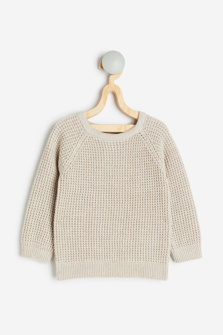 Waffle-knit Cotton Sweater - Light taupe - Kids | H&M US | H&M (US + CA)