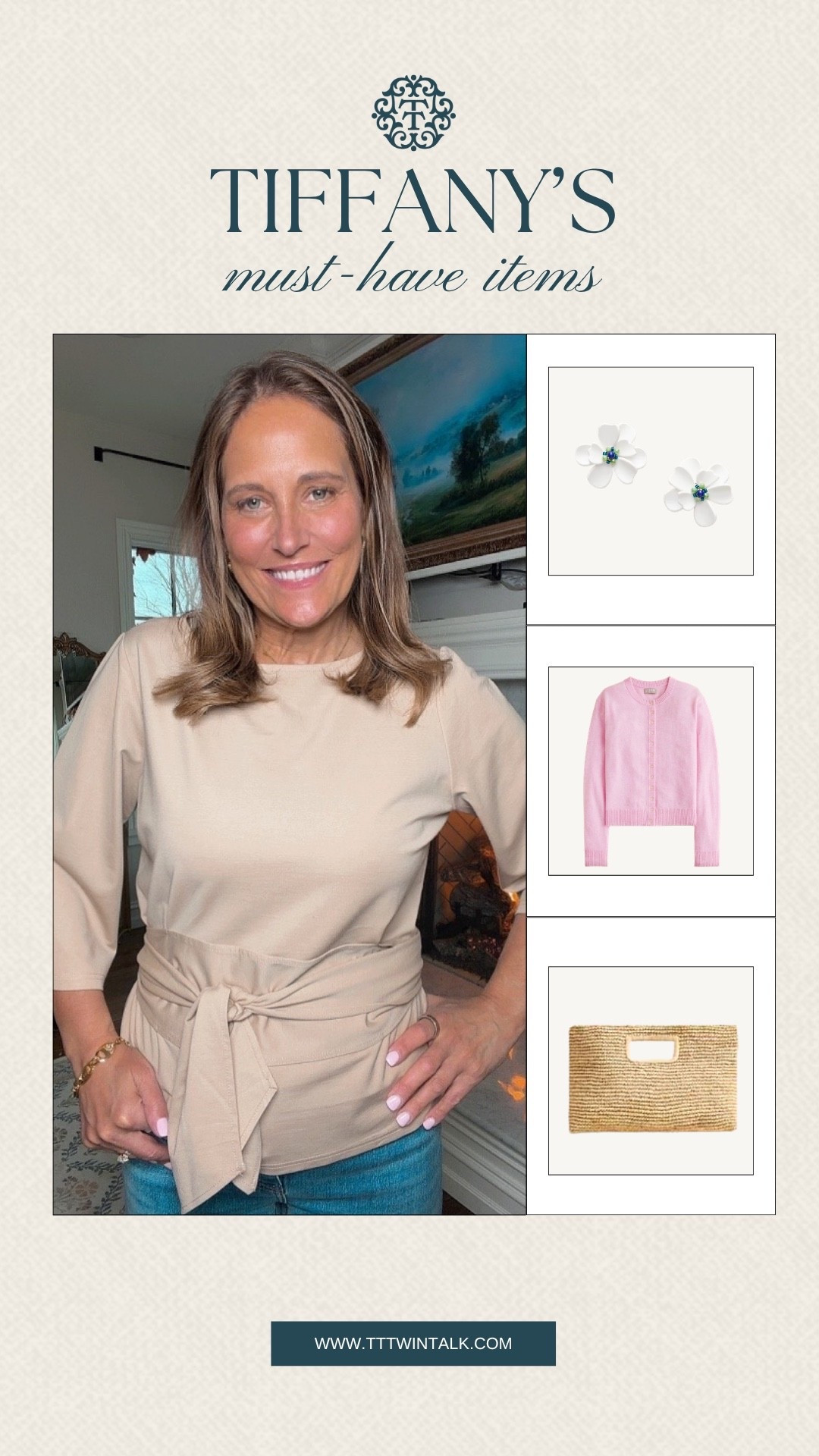 A few of Tiffany’s current must haves that she keeps coming back to. The floral studs, pink cardigan, and woven clutch bring in a mix that feels thoughtful without being overdone. She’s been reaching for pieces like these on repeat when she wants something that comes together quickly.

#LTKMidsize #LTKOver40 #LTKSeasonal