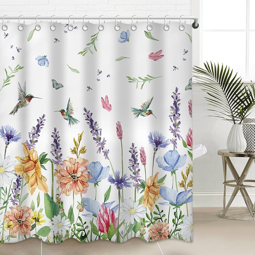 Hummingbird Floral Shower Curtains for Bathroom, Spring Summer Bathroom Decor Flower Shower Curta... | Amazon (US)