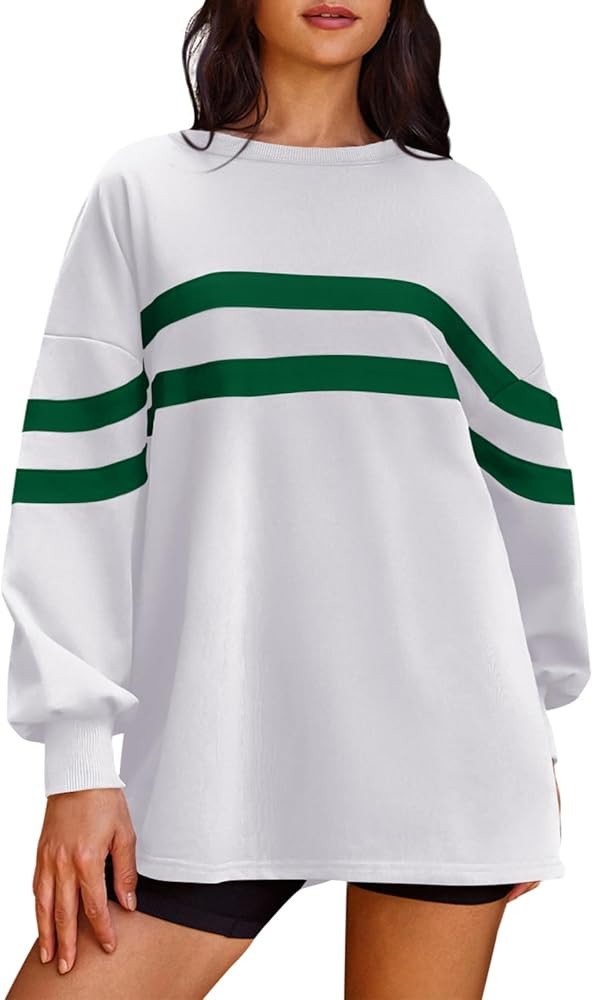 Panadila Womens Oversized Crewneck Sweatshirt Striped Pullover Long Sleeve Tunic Tops to Wear wit... | Amazon (US)