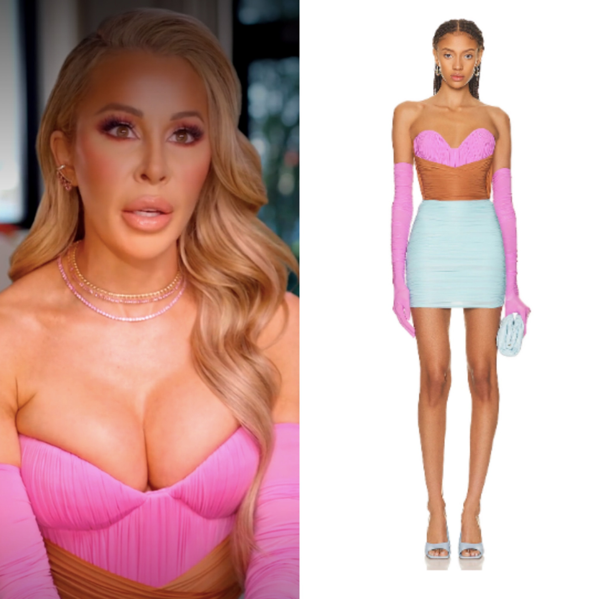 Lisa Hochstein’s Pink, Brown and Light Blue Gloved Confessional Look