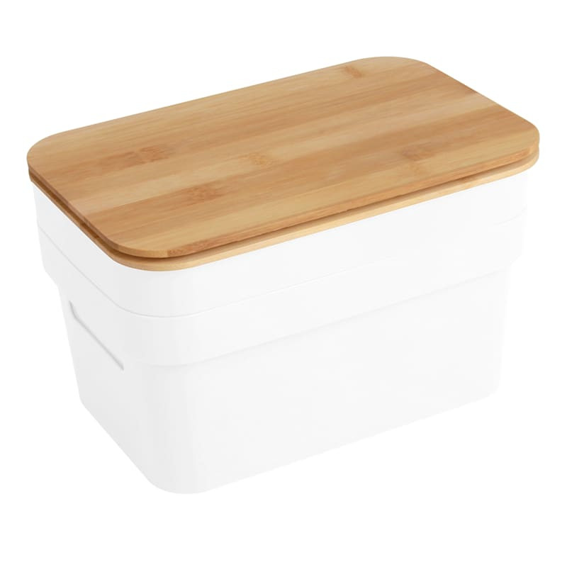 2-Pack White Storage Bin with Bamboo Lid, 3.5l | At Home
