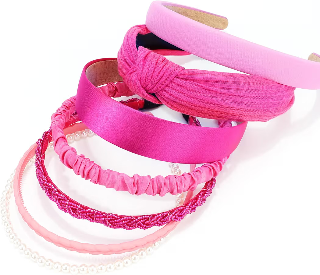 VELSCRUN Headbands for Women, 7 Pcs Different Hot Pink Knotted Solid Pearl Non Slip | Amazon (US)