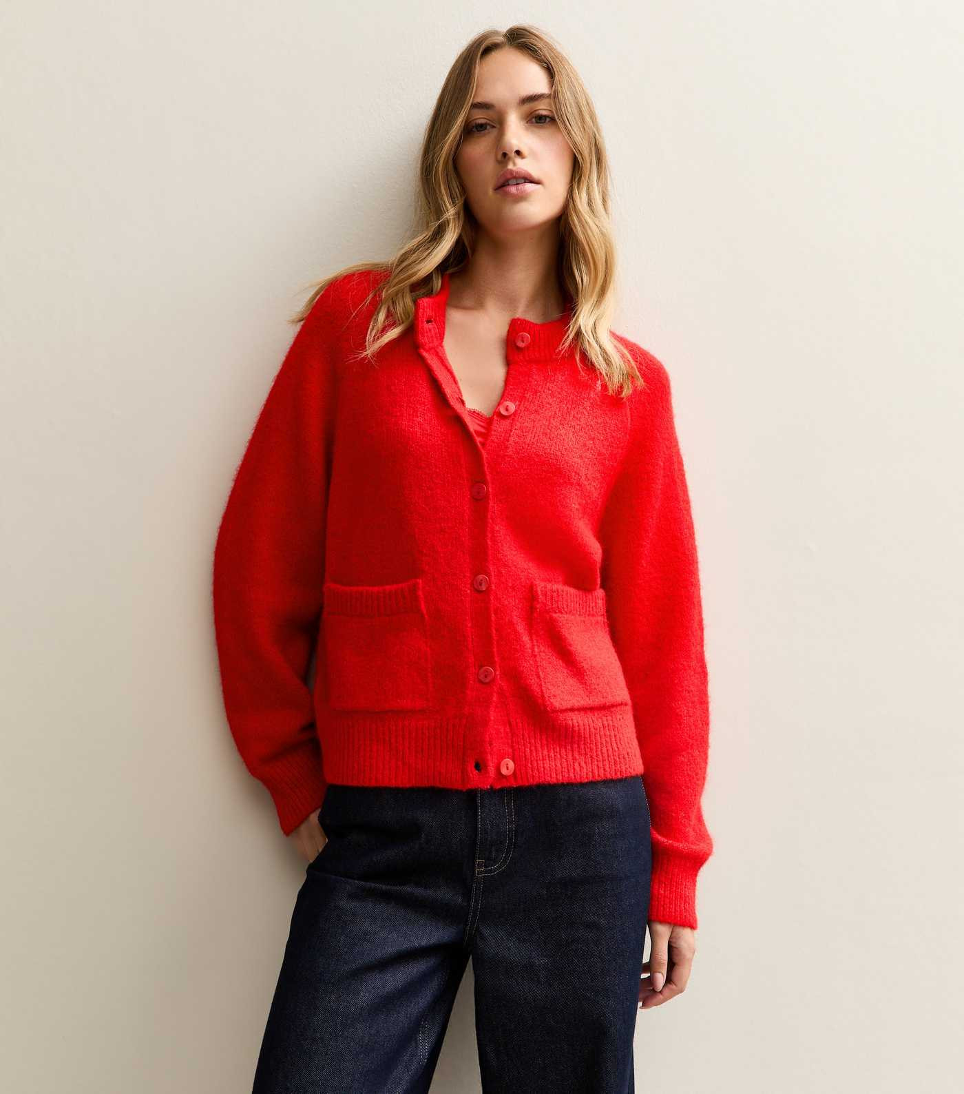 Bright Red Double Pocket Textured Knit Cardigan | New Look | New Look (UK)