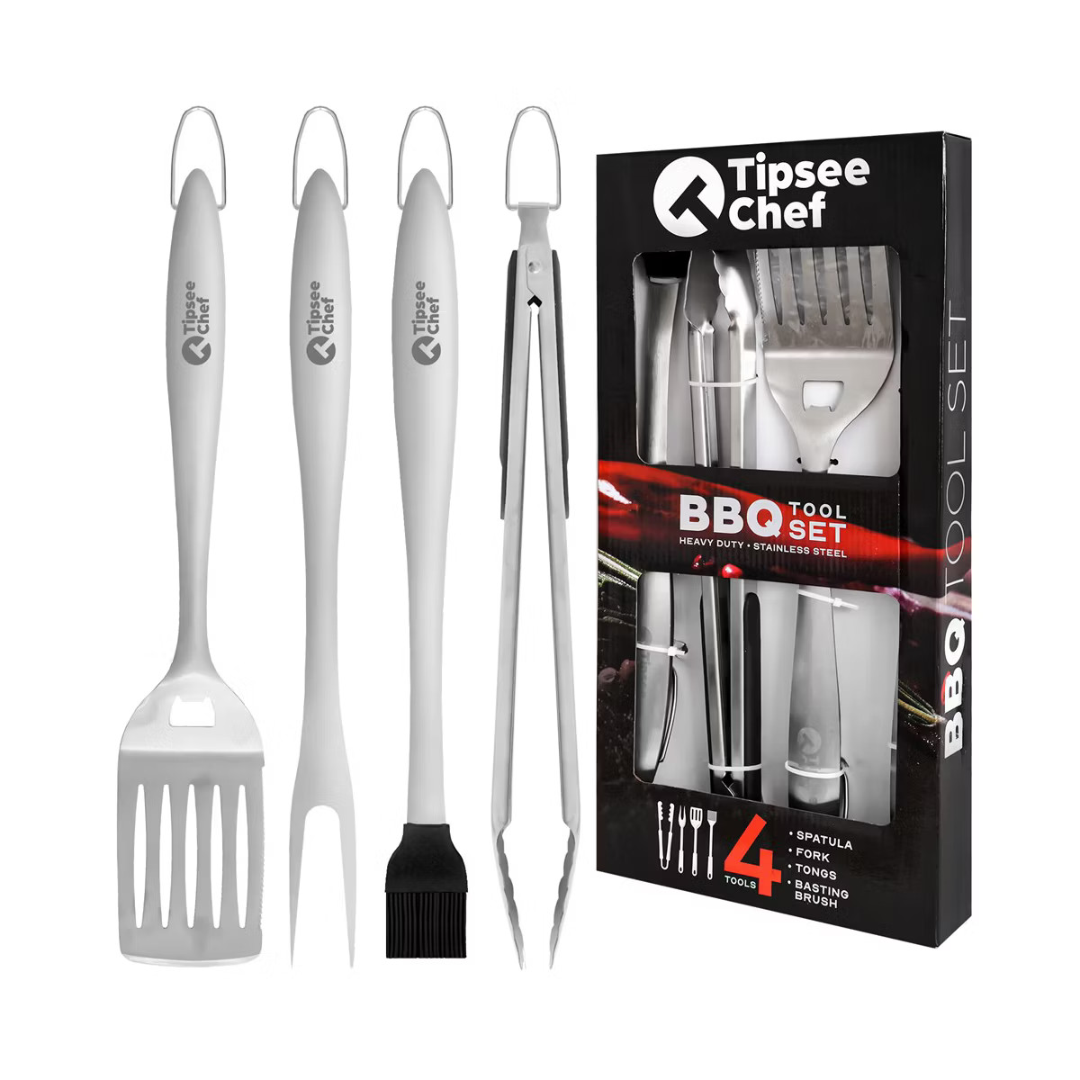 Tipsee Chef BBQ Tool Set - 4pc Grill Set - Spatula, Tongs, Fork & Brush | Target