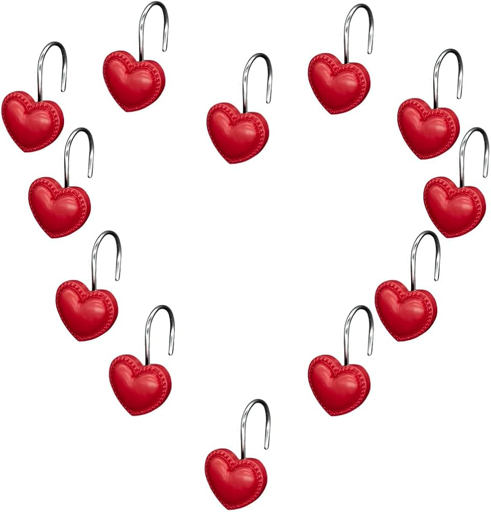 12 Pieces Red Heart Shower Curtain Hooks, Valentines Day Decorative Curtain Hooks,Stainless Steel... | Amazon (US)