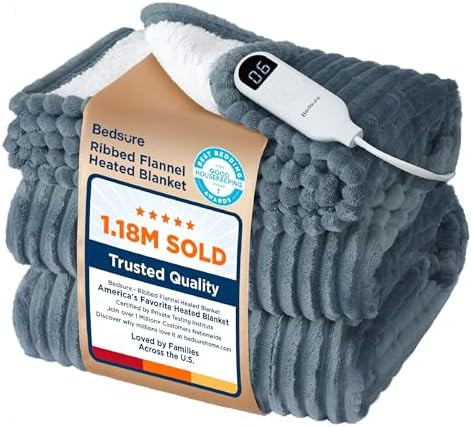 Bedsure GentleSoft Heated Blanket Electric Throw - Soft Ribbed Flannel Electric Blanket, Heating ... | Amazon (US)