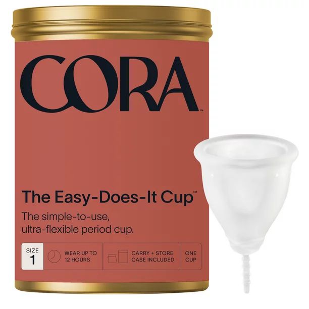 Cora Menstrual Cup, Medical Grade Silicone, Clear, 12 Hour Leak Protection, Size 1 | Walmart (US)