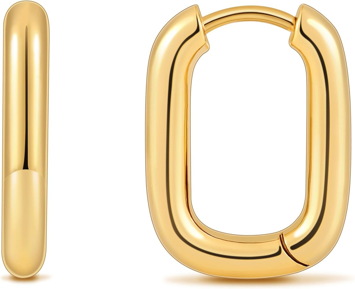 micuco Gold Hoop Earrings for Women, 18K Real Gold Plated Lightweight Chunky Gold Hoops, Hollow T... | Amazon (US)