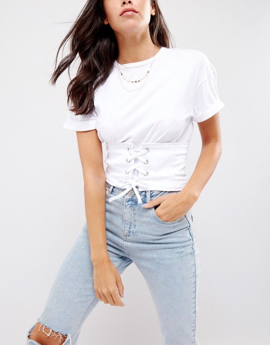 New Look Lace Up Corset Belt - White | ASOS US