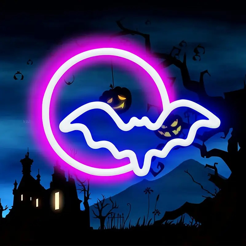 Brighten Up Your Kids' Room with this Adorable Hanging Moon Bat LED Neon Light! | Temu Affiliate Program