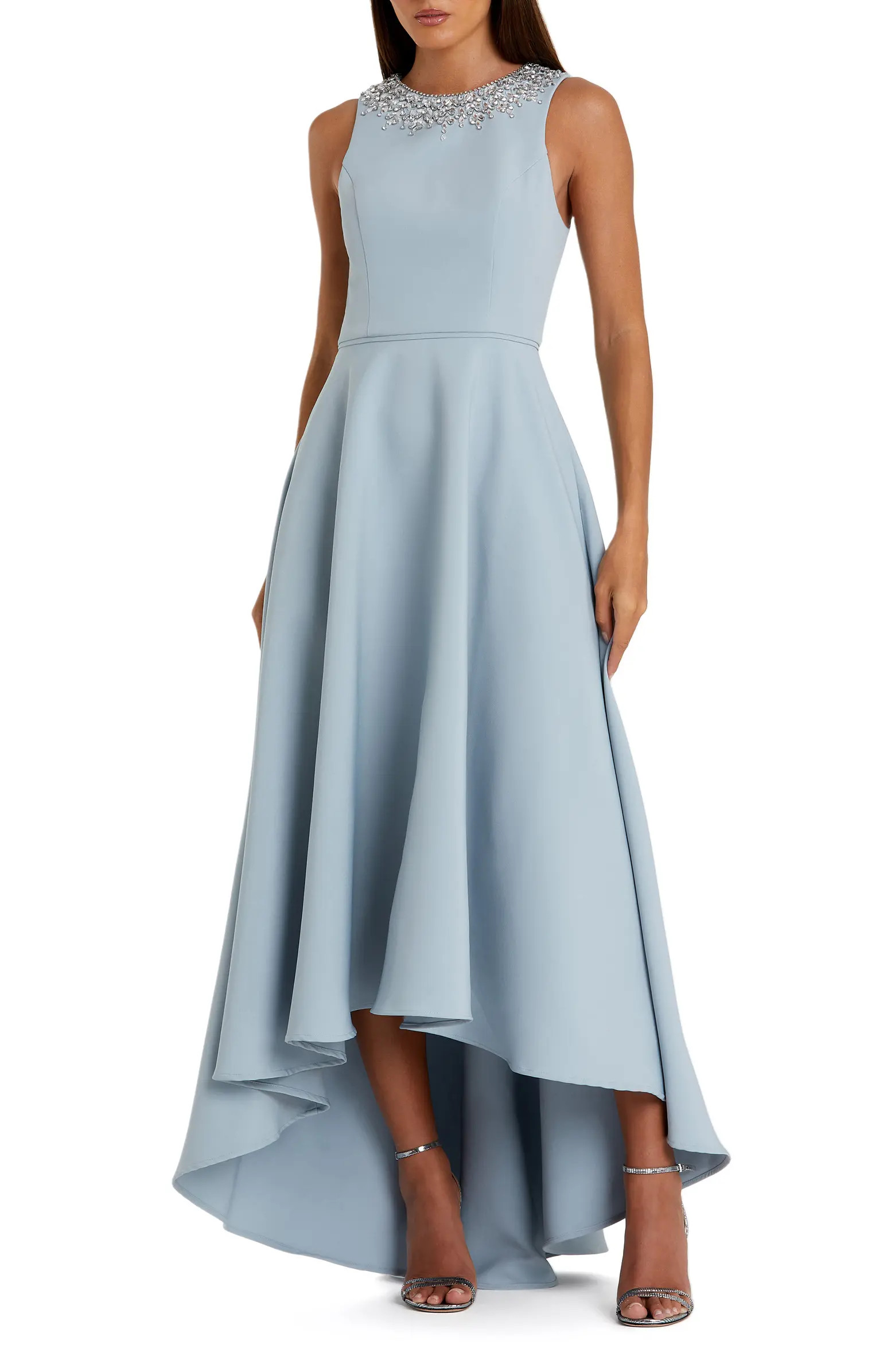 Mac Duggal Crepe Embellished Neck High Low Gown | Nordstrom | Nordstrom