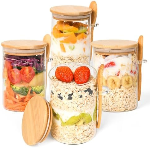 Overnight Oats Containers with Lids,4 Pack 18oz Overnight Oats Jars with Spoons,Salad Meal Prep J... | Amazon (US)