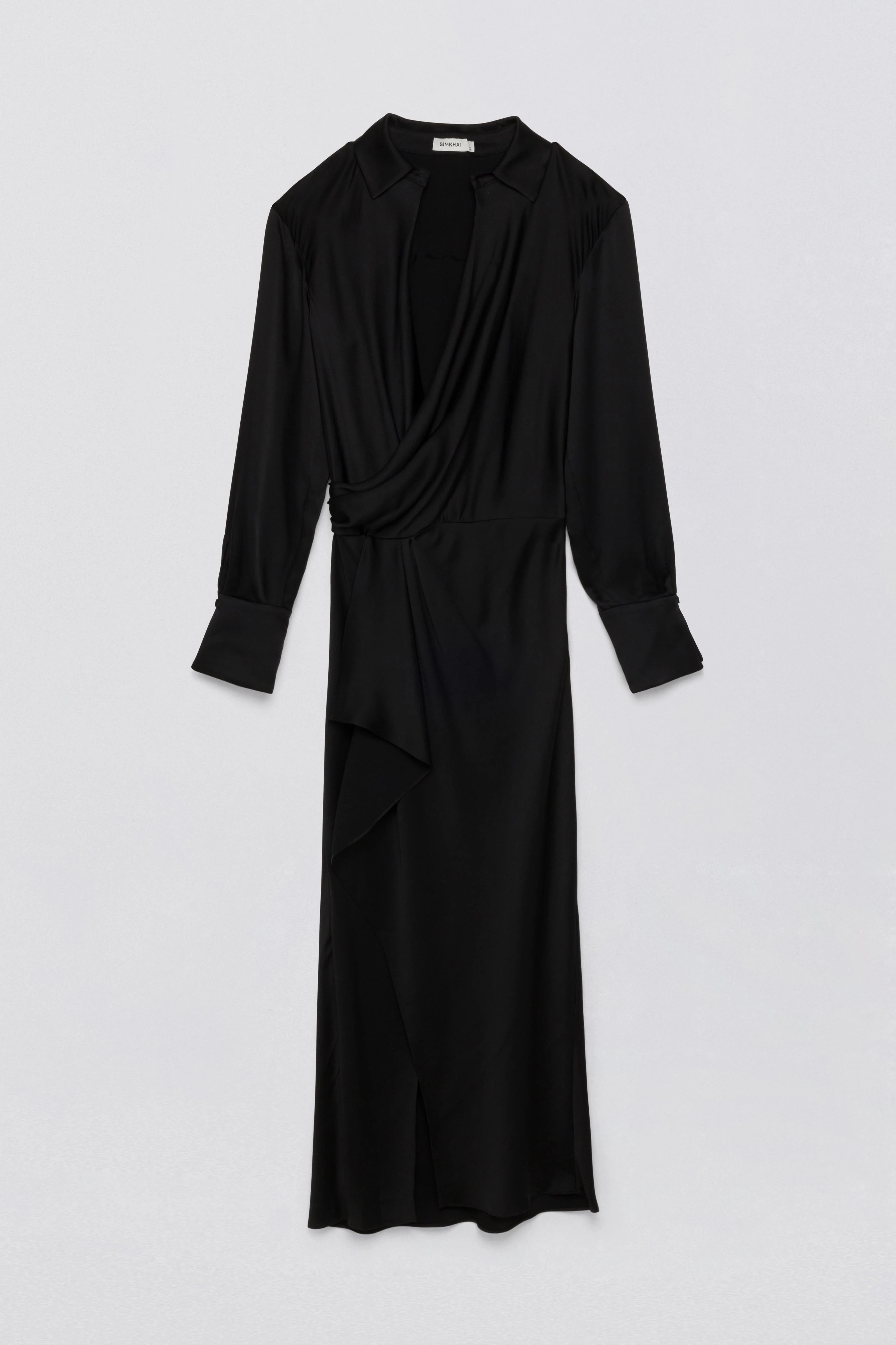 SIMKHAI Women's V-neck Signature Talita Dress in Black, Satin, Size 0 | Simkhai