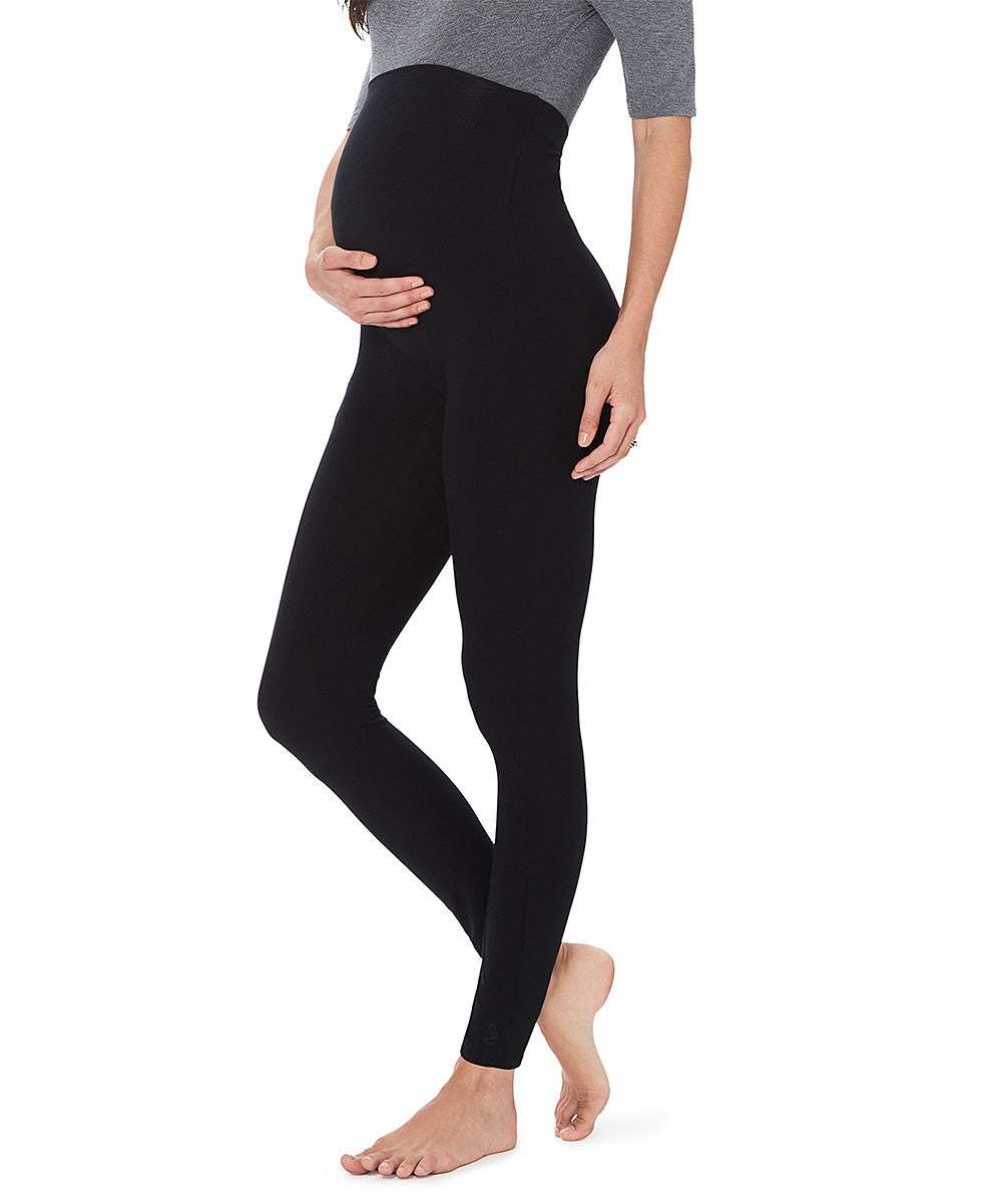 Cuddl Duds Women's Leggings Black - Black Over-Belly Softwear Maternity Leggings | Zulily