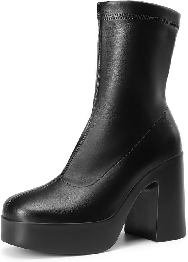 DREAM PAIRS Women's Platform Gogo Ankle Boots High Chunky Block Heel Square Toe Booties Shoes | Amazon (US)