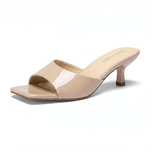 ZUVARI Nude Kitten Heels for Women Sandals Square Open Toe Stiletto 2 Inch Low Small Short Heel Mules One Band Slip-OnDressy Slides 2026 Cute Heels Stylish Fashion Mules Size 10 | Amazon (US)