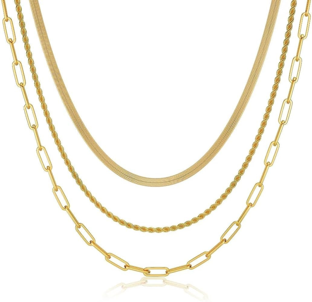 CHESKY 14K Gold/Silver Plated Snake Chain Necklace Herringbone Necklace Gold Choker Necklaces for... | Amazon (US)