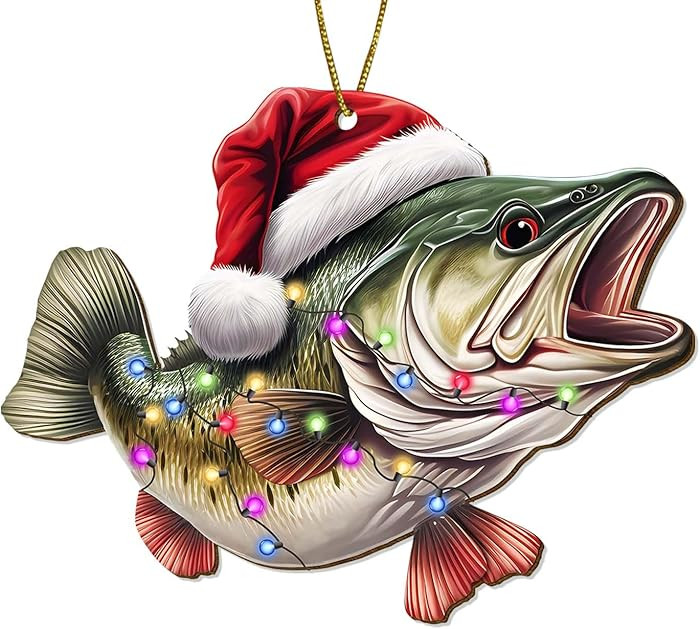 Largemouth Bass Fish Christmas Tree Keepsake Ornaments, Fishing Themed 2 Side Printed Flat Wooden... | Amazon (US)