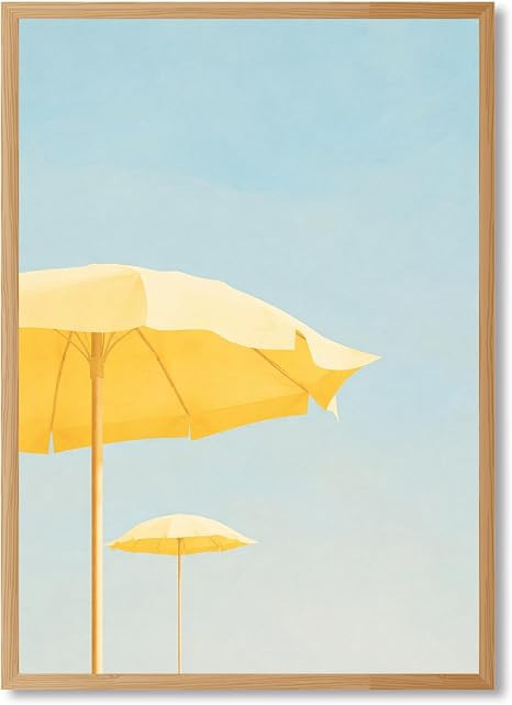 Framed Yellow Beach Umbrellas Poster Canvas Print Art Modern Aesthetic Seaside Vibes Wall Art Pai... | Amazon (US)