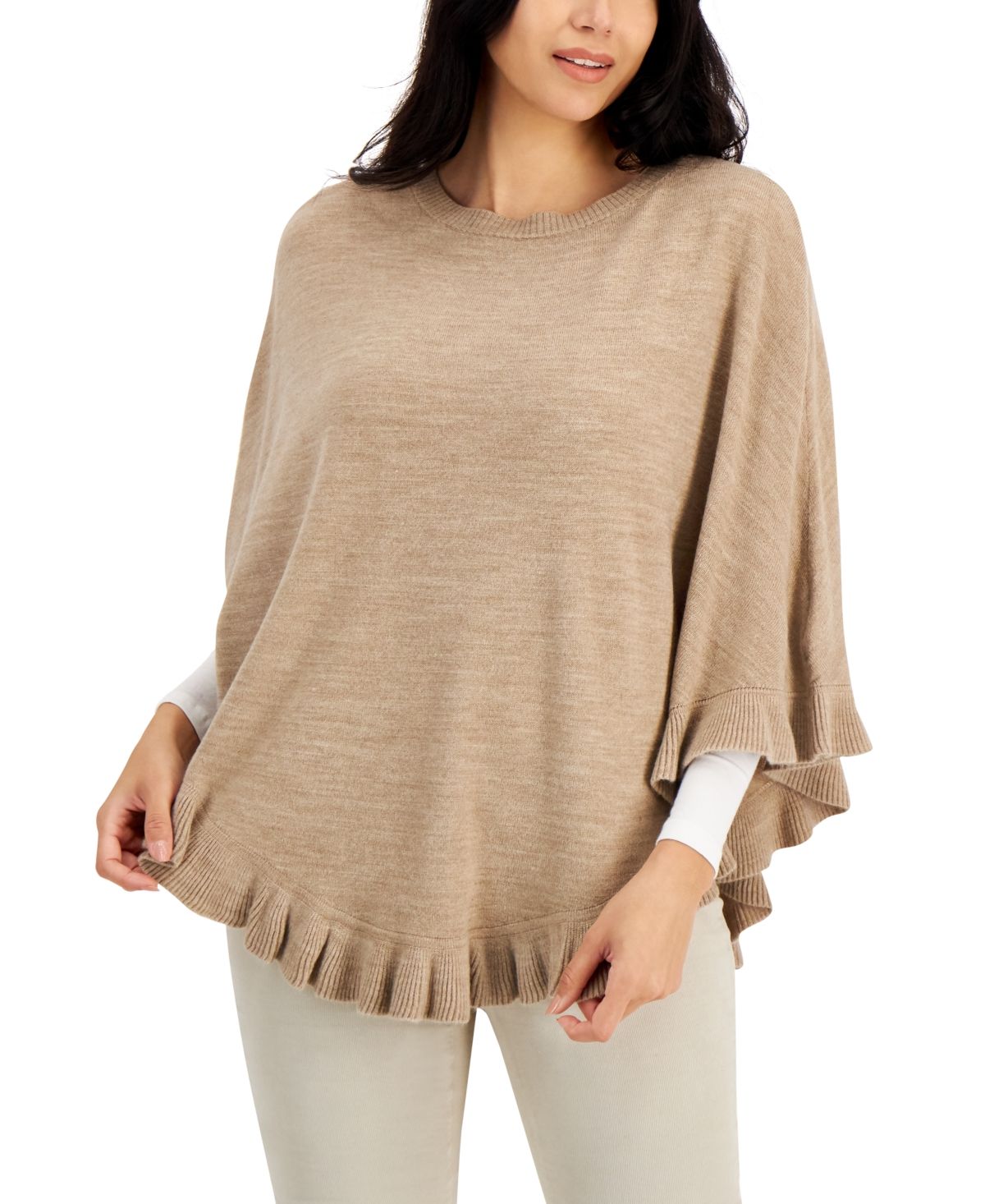 Karen Scott Cotton Luxsoft Ruffled Poncho Sweater, Created for Macy's | Macys (US)