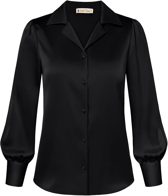Belle Poque Women's Satin Blouses Long Sleeve Button Down Work Shirts Silk Business Casual Collar... | Amazon (US)