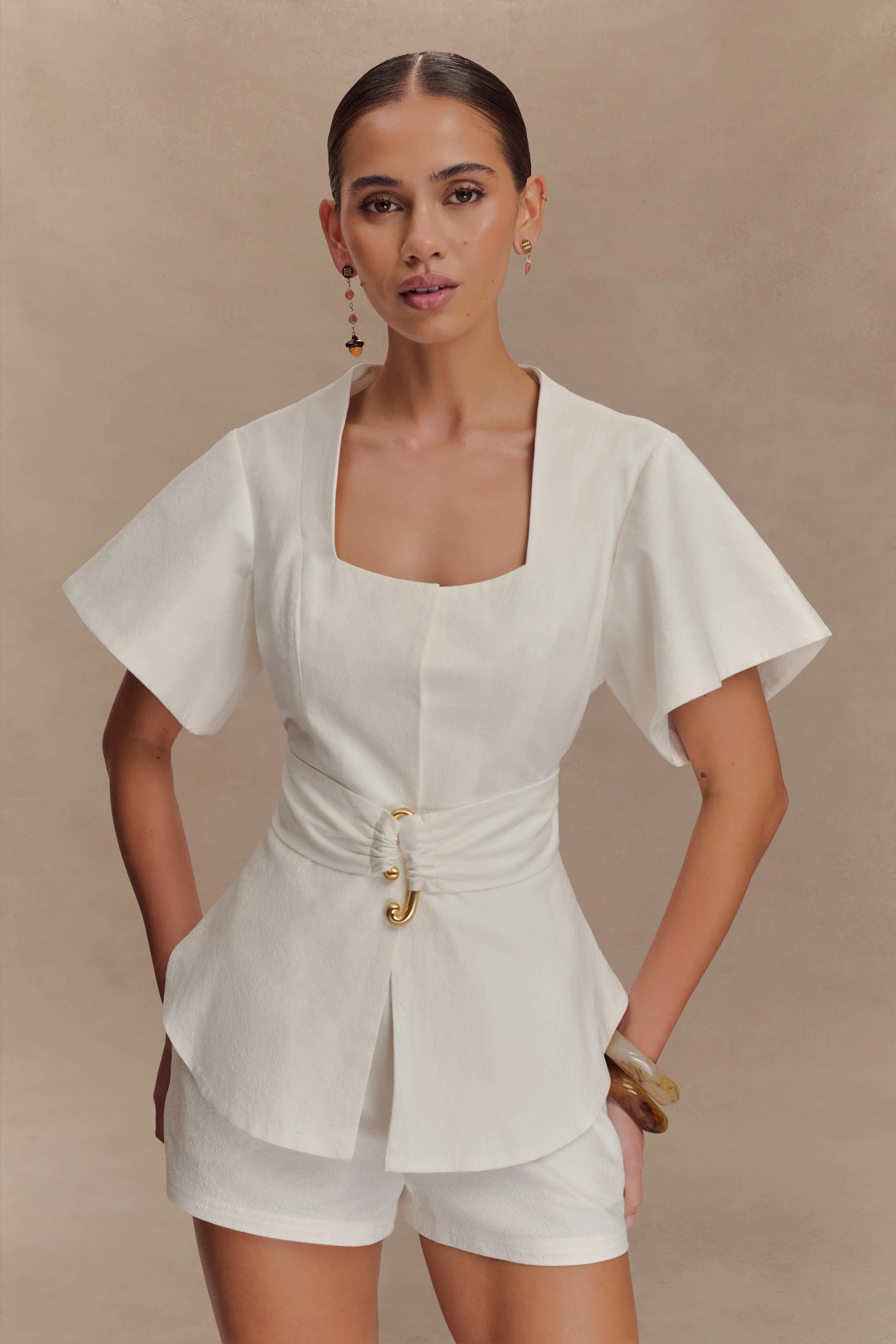 Liberty Cotton Shortsleeve Top - White | MESHKI US