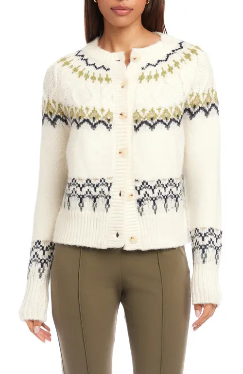 FIFTEEN TWENTY Astrid Fair Isle Cardigan in Multi Color at Nordstrom, Size Large | Nordstrom