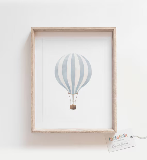 Blue Hot Air Balloon Print Vintage Travel Wall Art Printable | Etsy | Etsy (US)