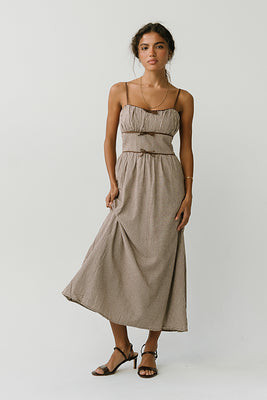Nylah Gingham Midi Dress - M / Brown | Böhme US