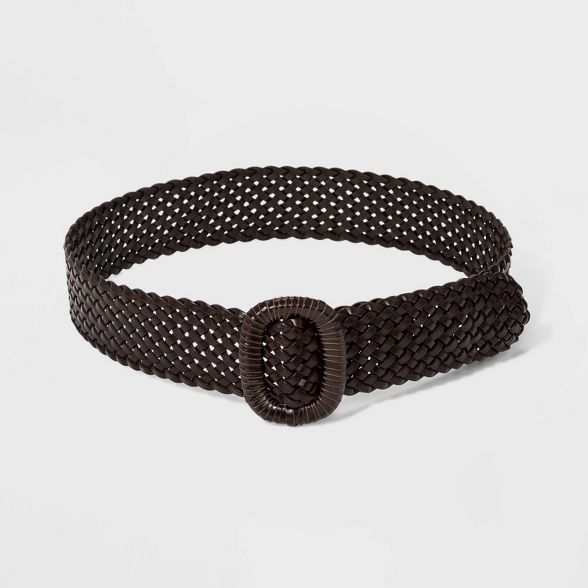 Women's Wide Covered Buckle Woven Braided Belt - Universal Thread™ Brown | Target