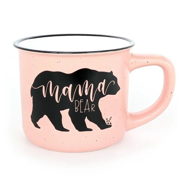 Coffee Mug, Light Pink Camping Style Ceramic Tea Cup for Mom with Cute & Funny Mama Bear Hand Let... | Walmart (US)