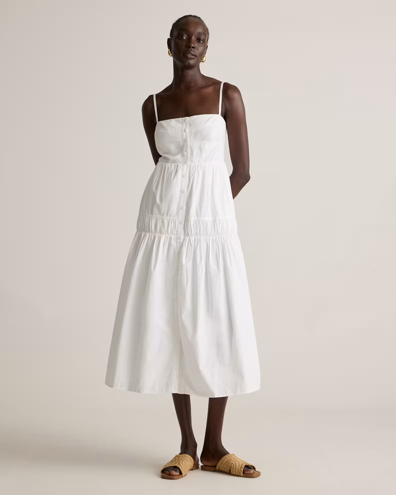 100% Organic Cotton Poplin Spaghetti Strap Maxi Dress in Classic White | Quince